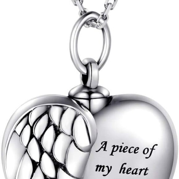 Sterling Silver Angel Wing Heart Urn Necklace Memorial Keepsake for Ashes - Picture 1 of 7